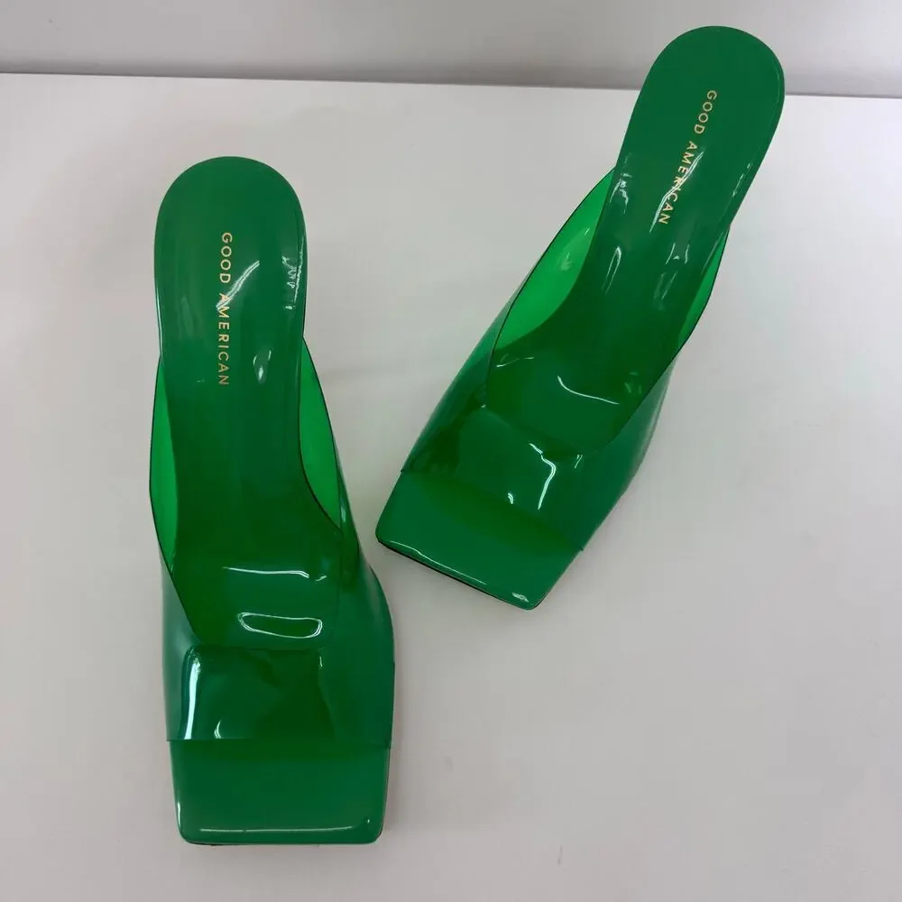 NEW Good American Emerald Green PVC Stiletto Heel sz 11.5 Summer Glams Vacation